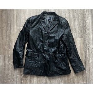 GAP Leather Blazer Womens Sz L Black Jacket Vintage 90's Y2K
